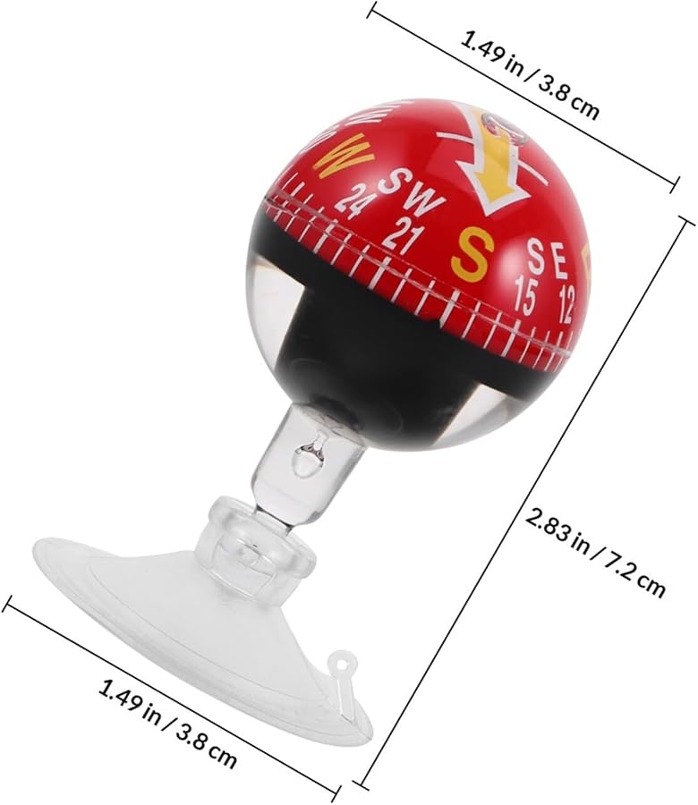 بوصلة سيارة محمولة حمراء مقاس 38 مم مع كوب شفاط للاستخدام الخارجي البحري والمركبات - Image 2